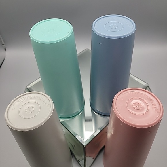 Vintage Tupperware‎ Set of 4 Tumblers Cups 16oz Gray Aqua Blue Pink #107 - Picture 2 of 9